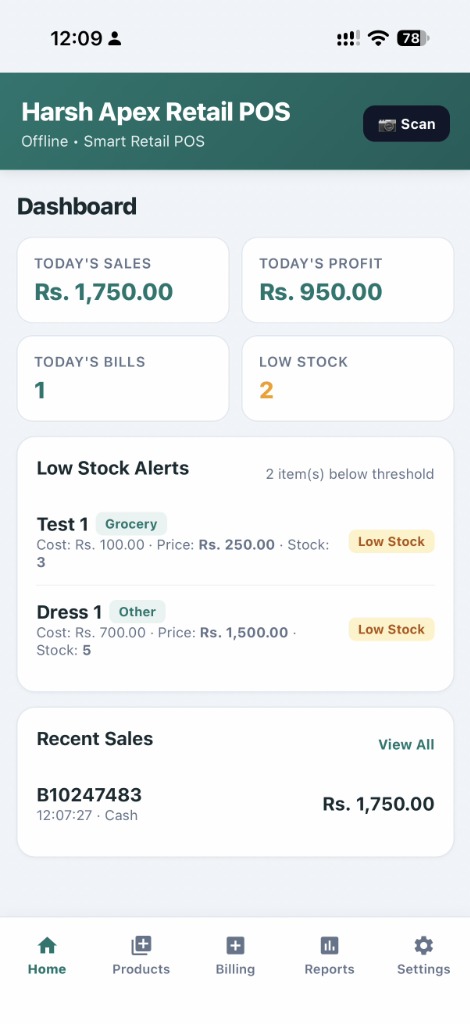 Harsh Apex Retail POS Dashboard Screenshot